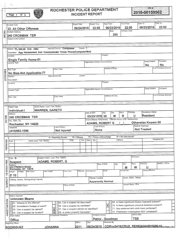 Warren's Crime Report Against Me